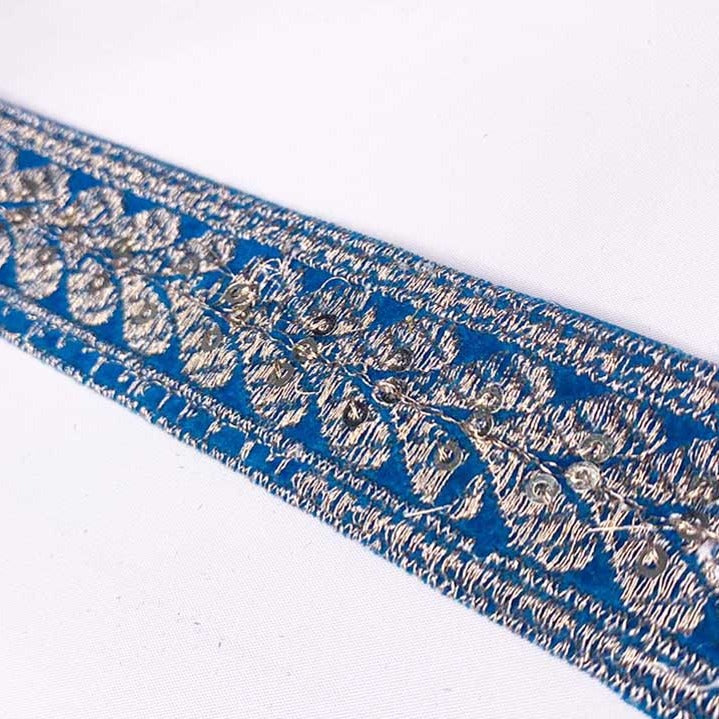 Blue and Silver Sequin repeat pattern trim (5779818971302)