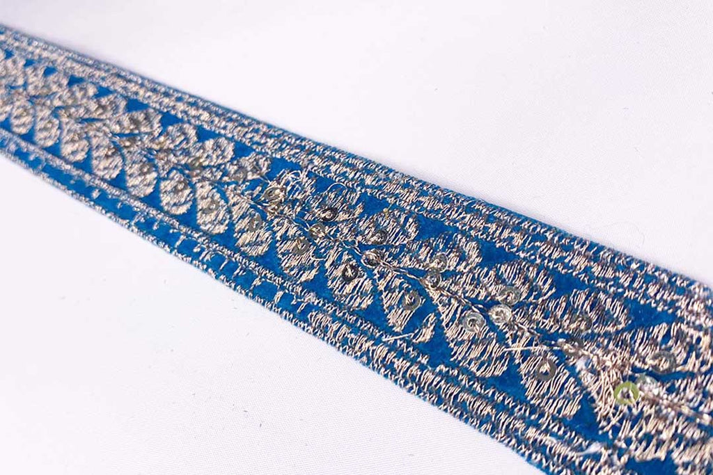 Blue and Silver Sequin repeat pattern trim (5779818971302)