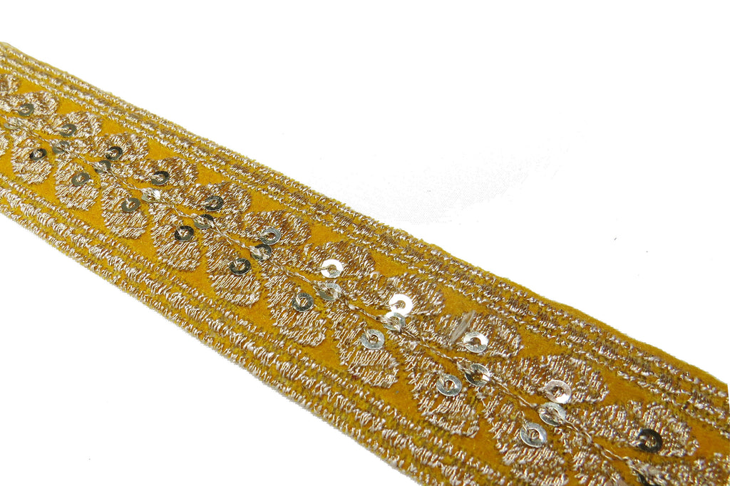 Yellow and Silver Sequin repeat pattern trim (5779818971302)